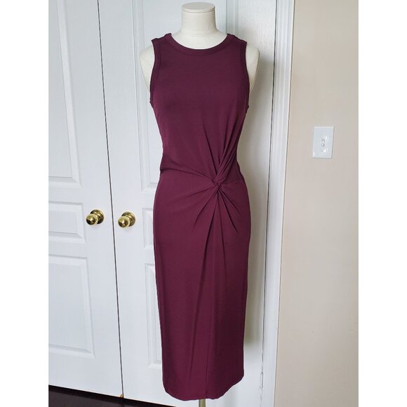 Ella Rafaella Ponte Knit Twist Front Midi Dress in Burgundy Size XS - Picture 4 of 7